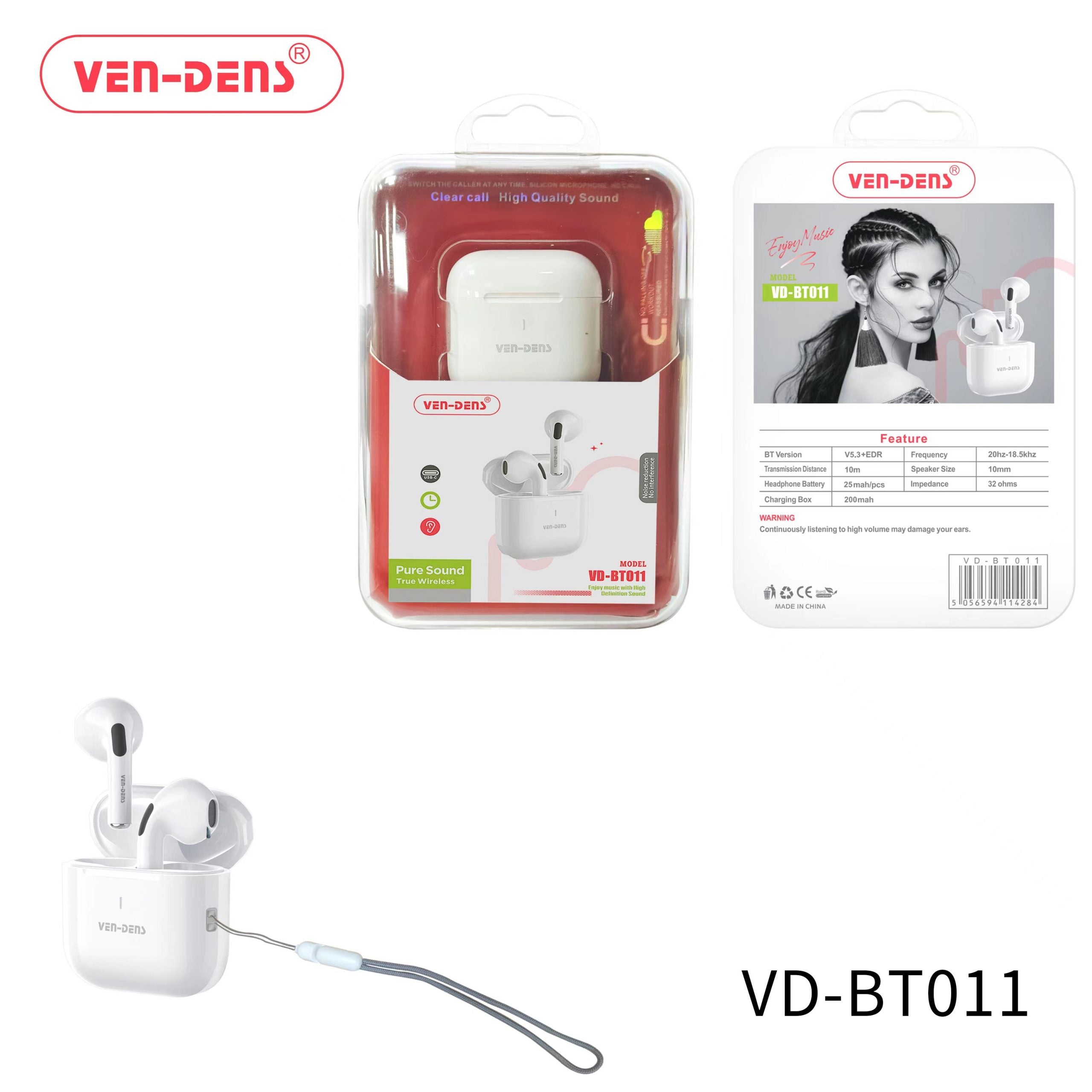 Ven-Dens VD-BT011 TWS HD Sound Wireless Bluetooth Earbuds With Charging Case